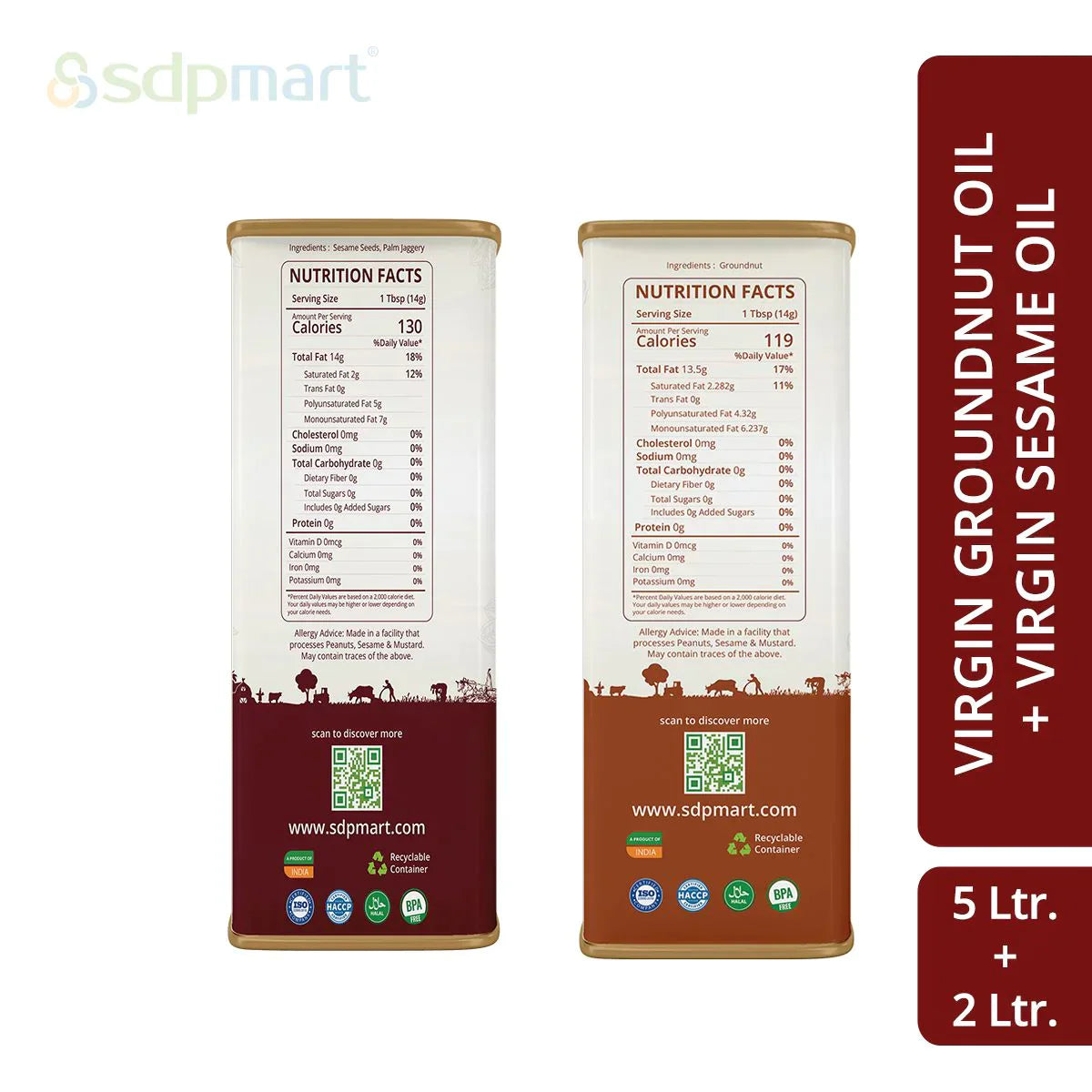 7 Litre Combo Pack - 5 Litre Peanut Oil & 2 Litre Sesame Oil