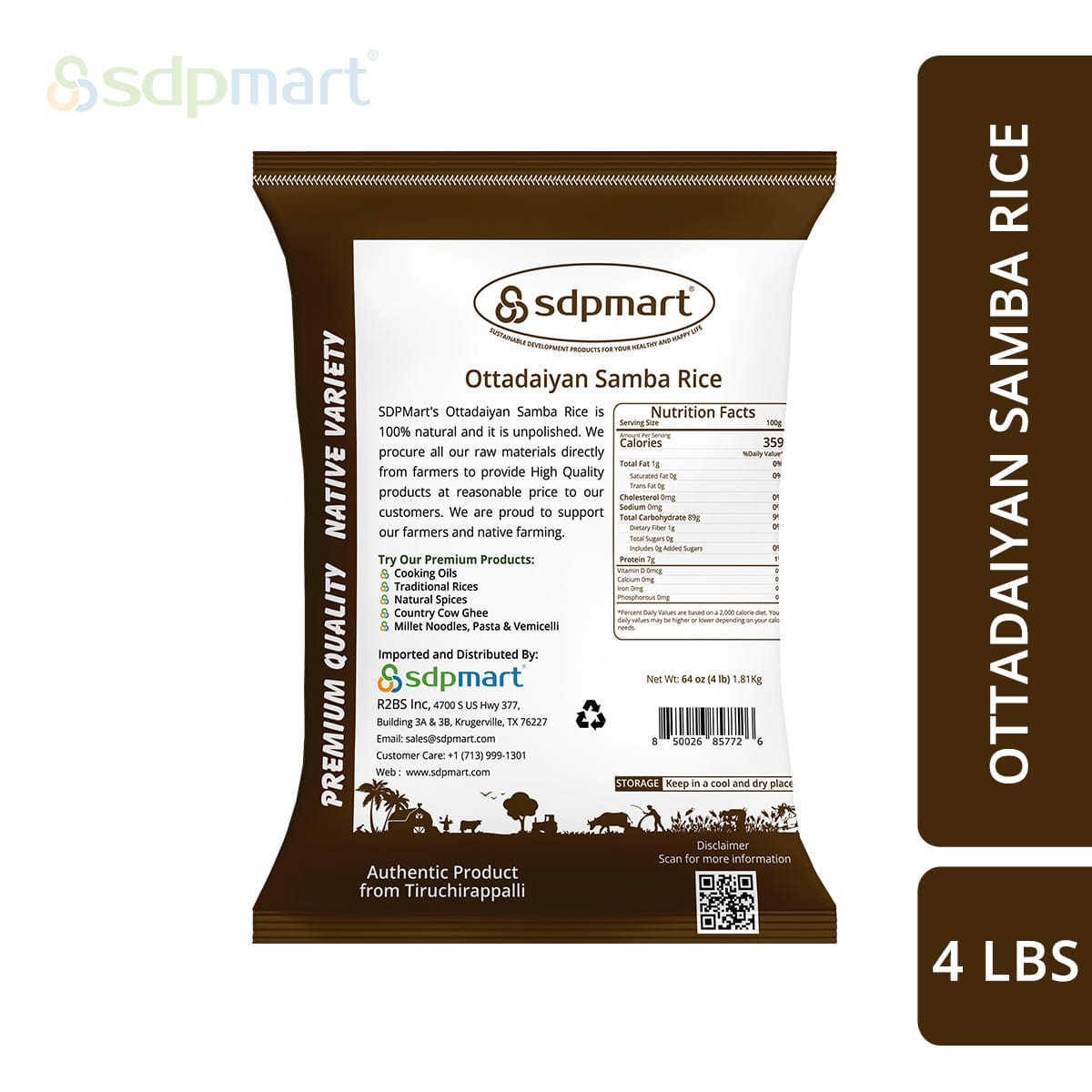 SDPMart's Premium Ottadaiyan Samba Rice - 4 lbs - SDPMart
