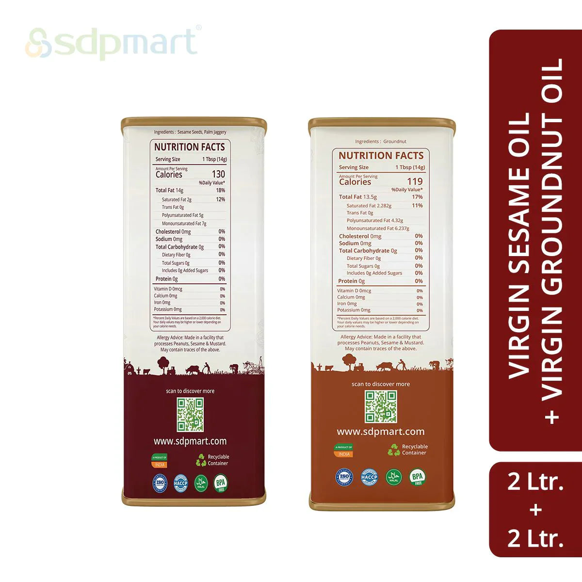 4 Liter Combo Pack | 2 Liter sesame oil & 2 Liter Peanut Oil