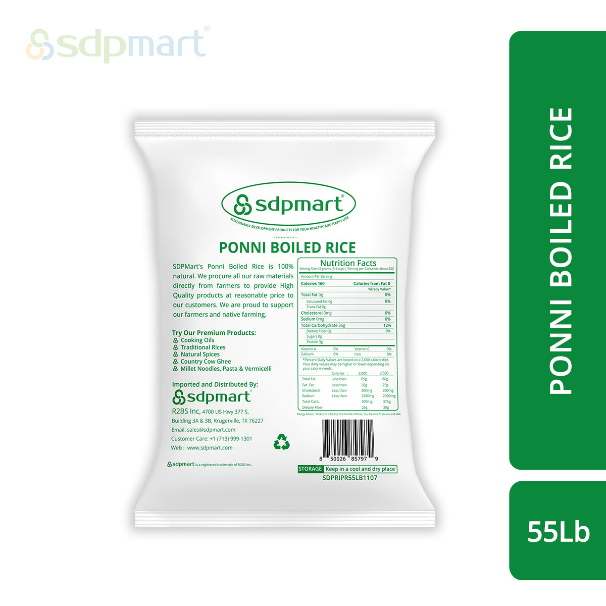 SDPMart Premium Ponni Boiled Rice - 20 LB