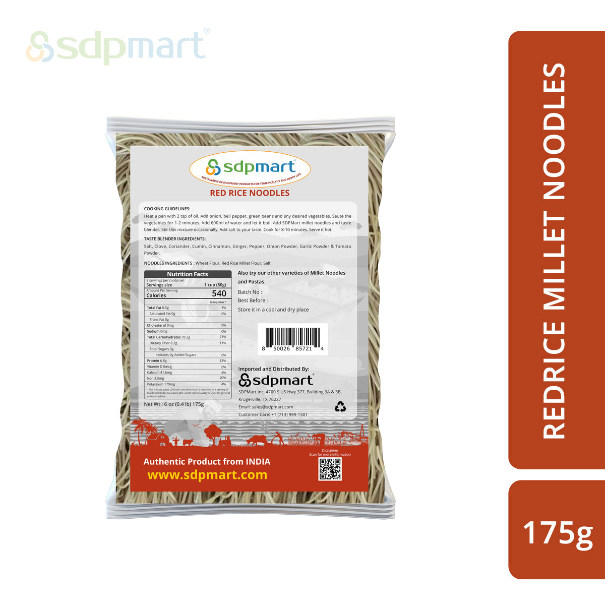 SDPMart Red Rice Millet Noodles 175g - SDPMart
